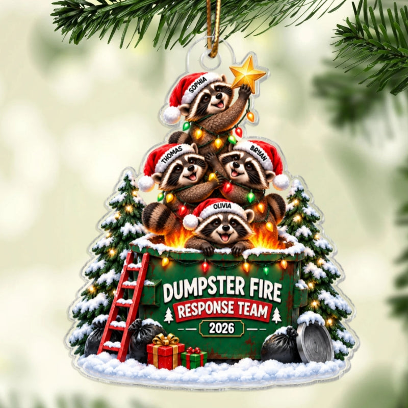 Dumpster Fire Response Team Raccoon Squad 2026 - Personalized Acrylic Ornament - Funny Christmas Gift For Besties, Friends, Coworkers