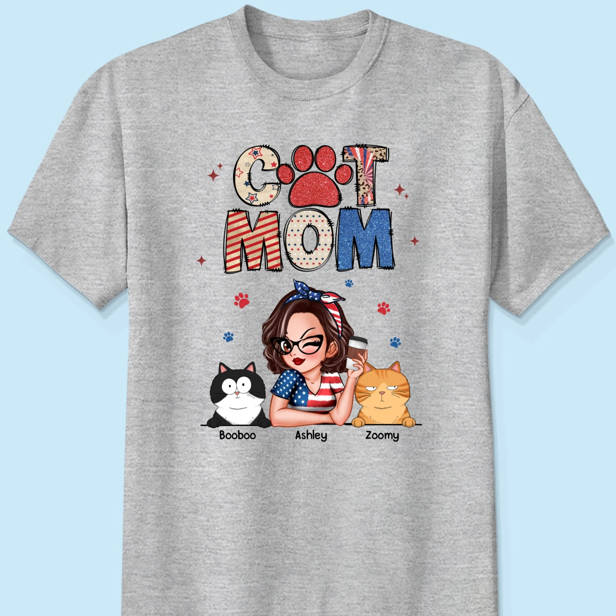 Cat Mom Sparkly Pattern Personalized Shirt, Gift For Cat Mom
