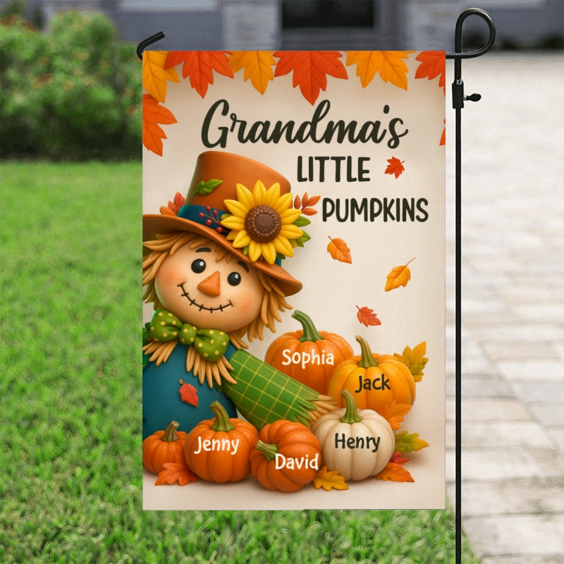 Grandma's Pumpkin Patch Scarecrow Personalized Garden Flag, Cozy Fall Decor for Grandma