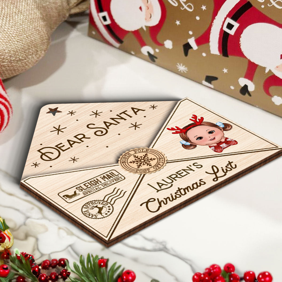 3D Letter To Santa Personalized Wooden Ornament, Christmas Gift For Little Ones