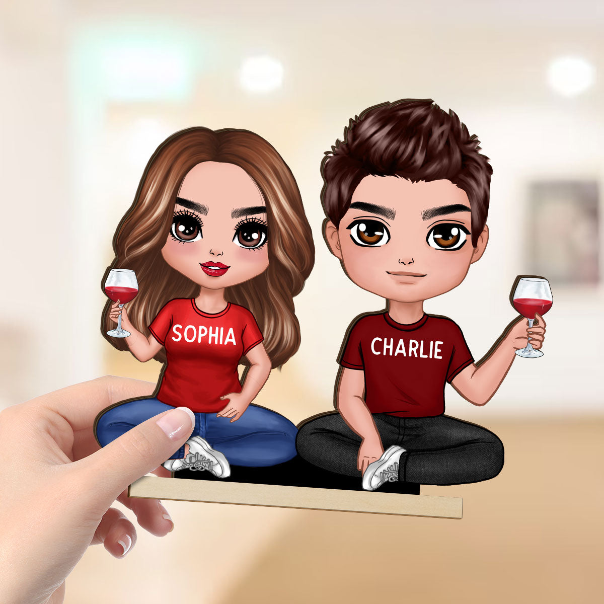 Doll Couple Sitting Home Decor Gift For Him Gift For Her Personalized Standing Wooden Plaque