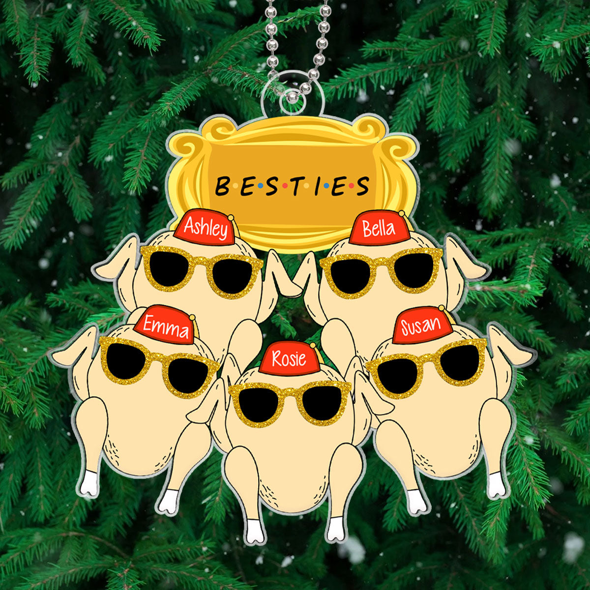 Friends Turkey Thanksgiving Christmas Personalized Acrylic Ornament, Funny Christmas Gift For Besties, Best Friends