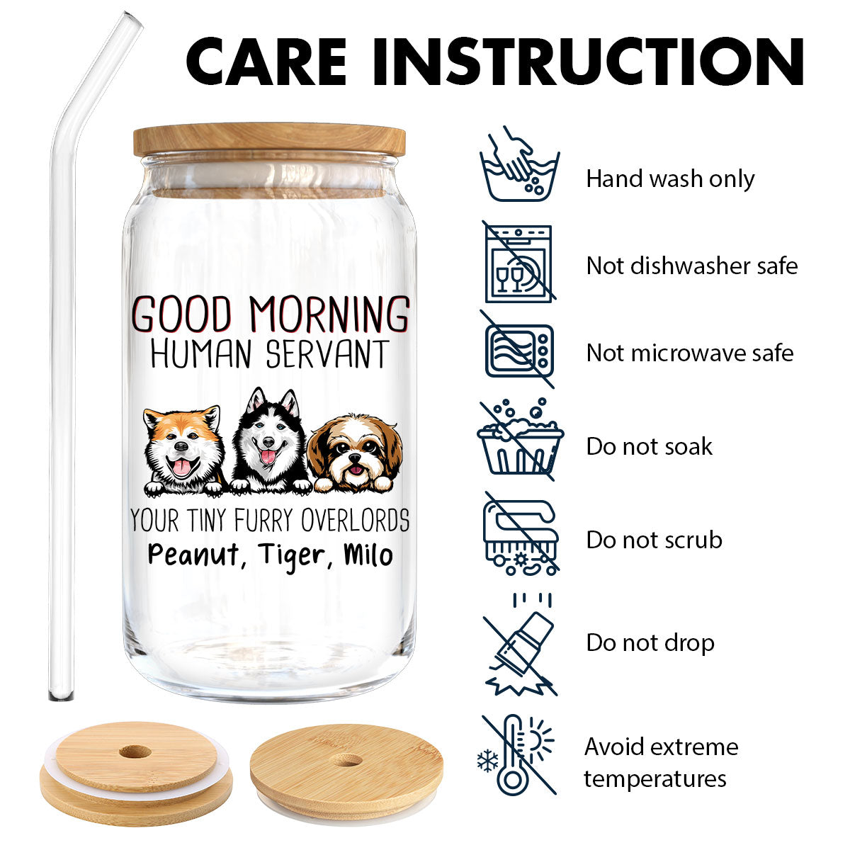Good Morning Dog Human Servant Funny Gift For Dog Lovers Personalized Clear Glass Can