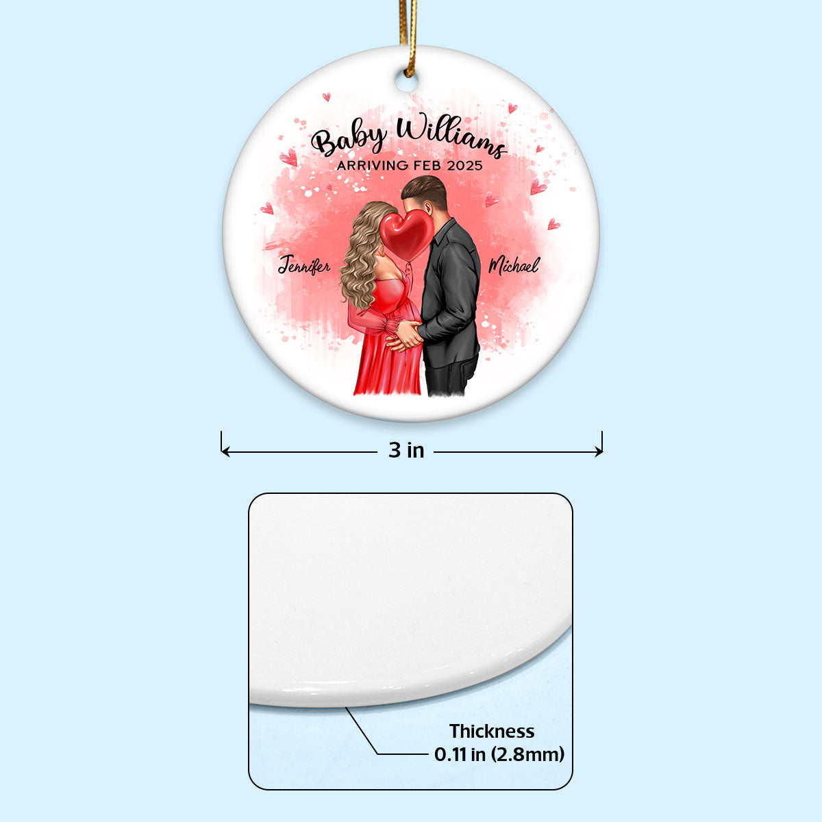 Personalized Kissing Pregnant Couple Ornament, Expecting Family, Baby Coming Soon, Pregnancy Announcement Personalized Ornament
