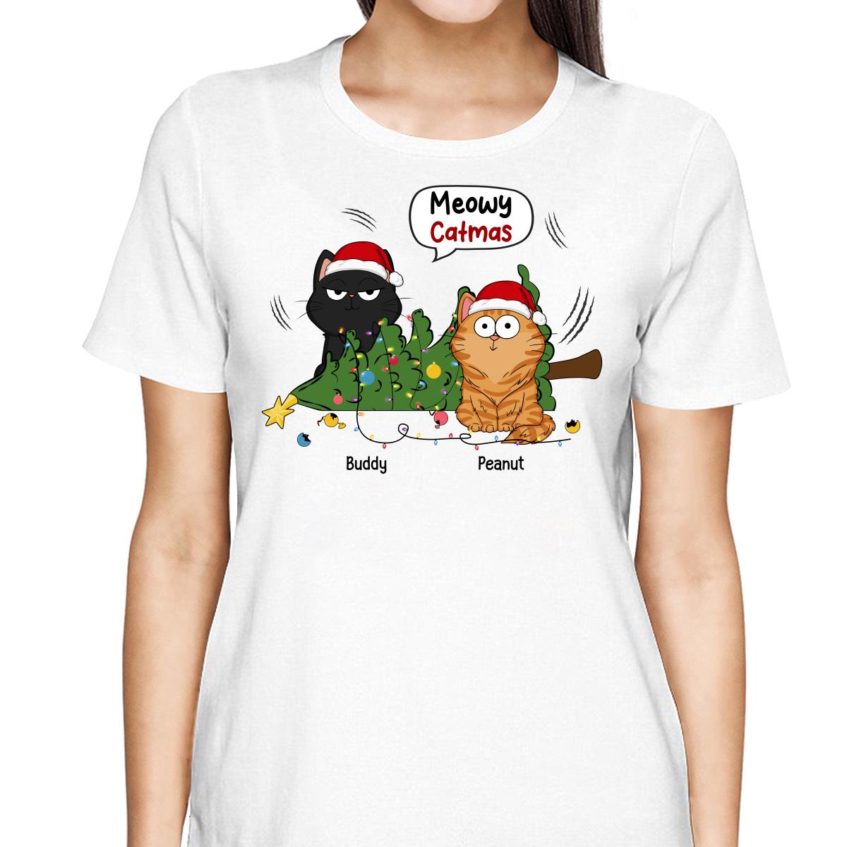 Meowy Catmas Funny Cats Knocked Down Christmas Tree Personalized Shirt