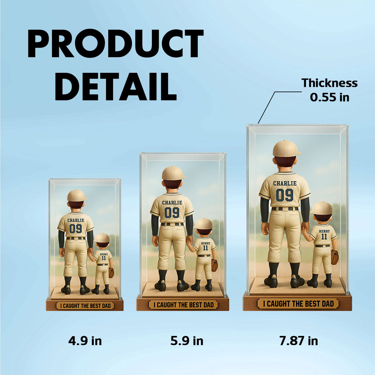 We Caught The Best Dad Baseball Dad & Kids In Display 3D Effect Personalized Acrylic Flat Block Plaque