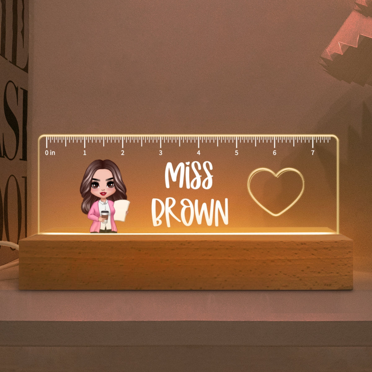 Doll Teacher Ruler Shape Personalized Acrylic LED Light