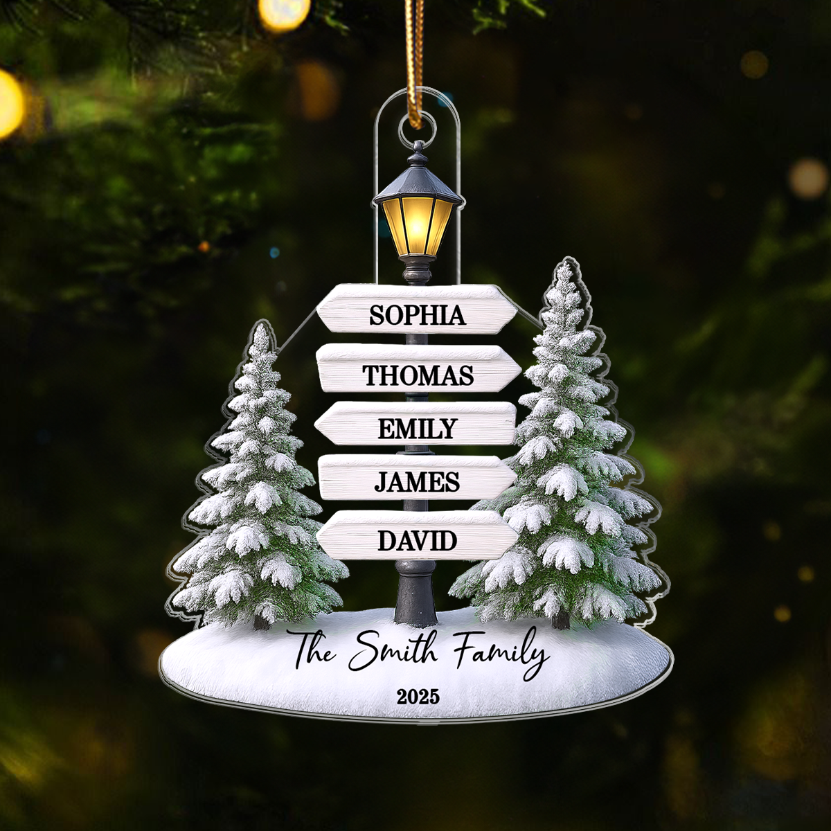 Christmas Family Lamp Posts Directional Signs - Personalized Acrylic Ornament - Gift For Family
