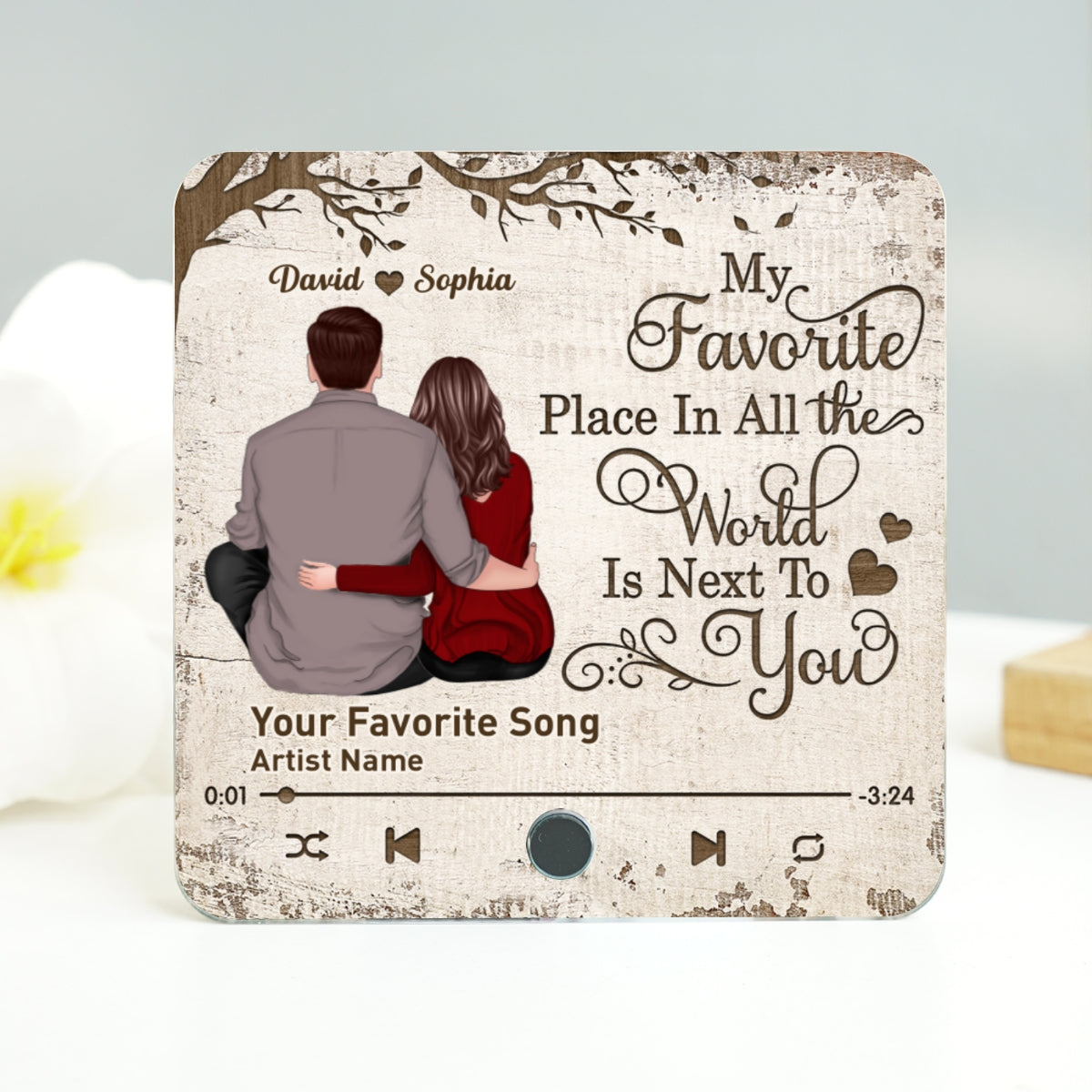 Favorite Place In The World Couple Sitting Back View - Personalized Music Fridge Magnet - Gift for Him, Gift for Her