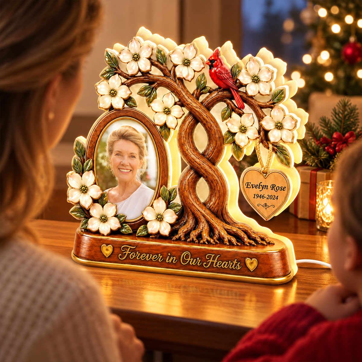 Custom Memorial Photo Family Tree - Personalized Light Box - Heartfelt Sympathy Christmas Keepsake, Gift for Loved Ones