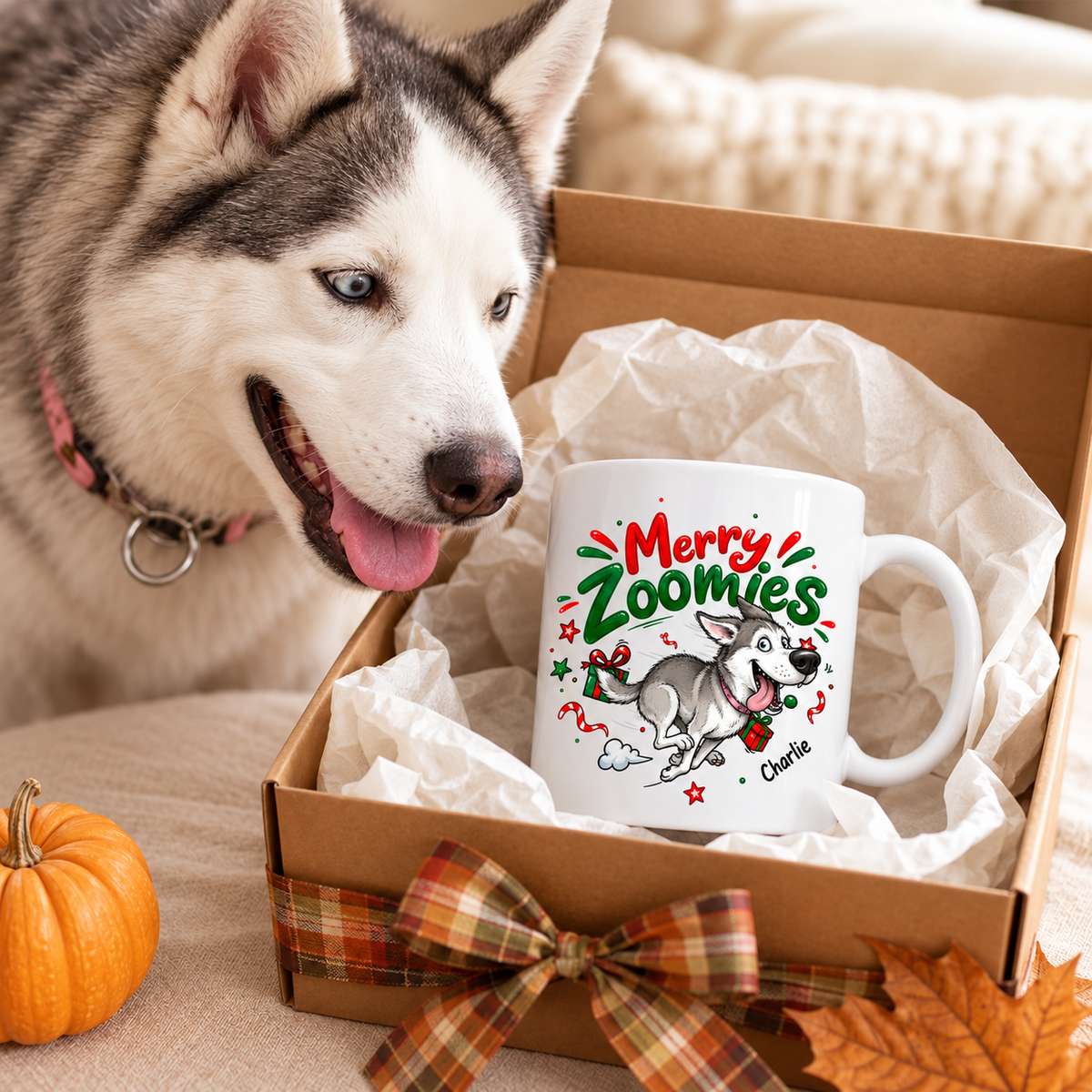 Merry Zoomies Quirky Dog Portrait From Your Custom Pet Photo - Personalized Mug - Funny Christmas Gift For Dog Lover