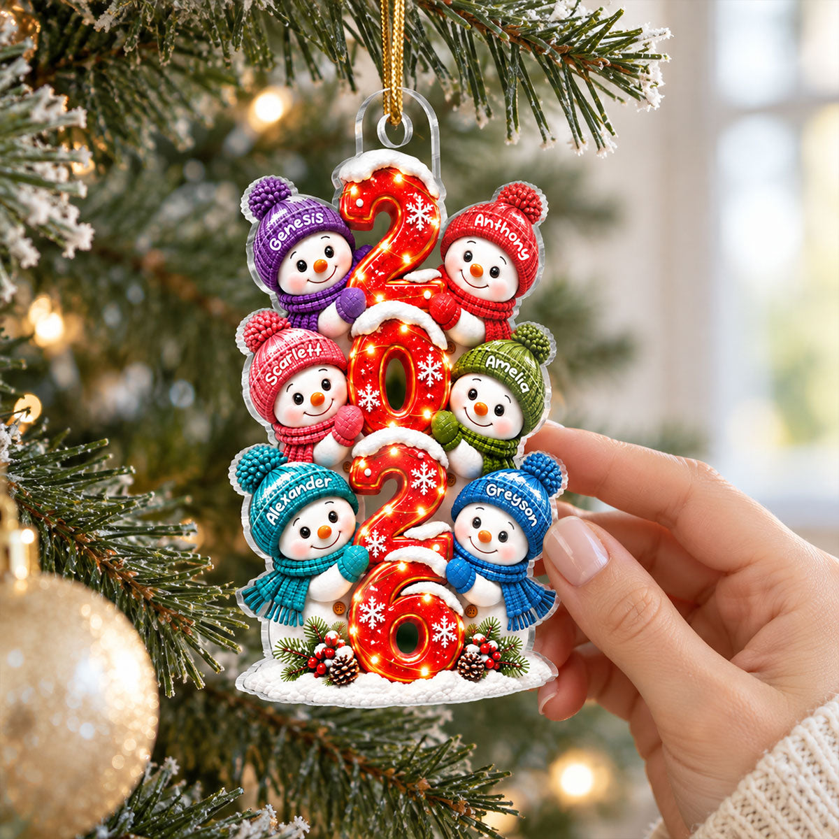 Snowman Family 2026 2D Flat - Personalized Acrylic Ornament