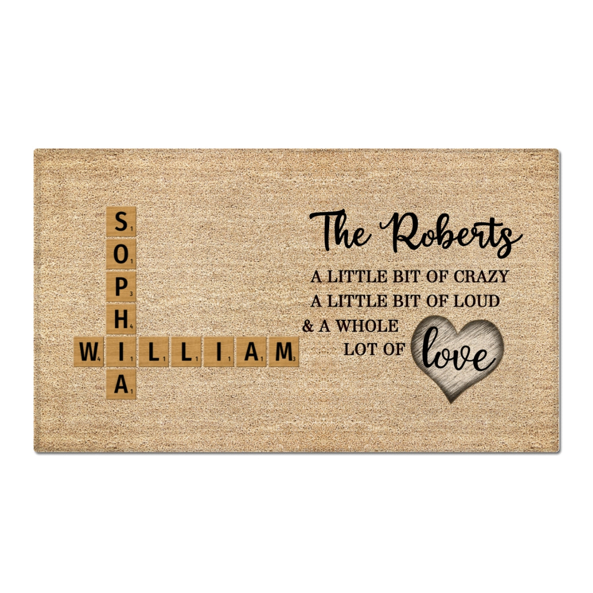 Family Whole Lot Of Love Crossword Puzzle Art - Captured In A Moment, Cherished For A Lifetime Personalized Doormat