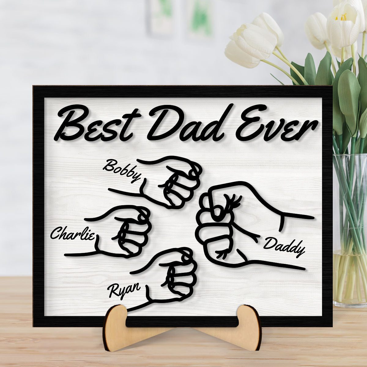 Best Dad Ever Fist Bump Personalized 2-Layer Wooden Plaque