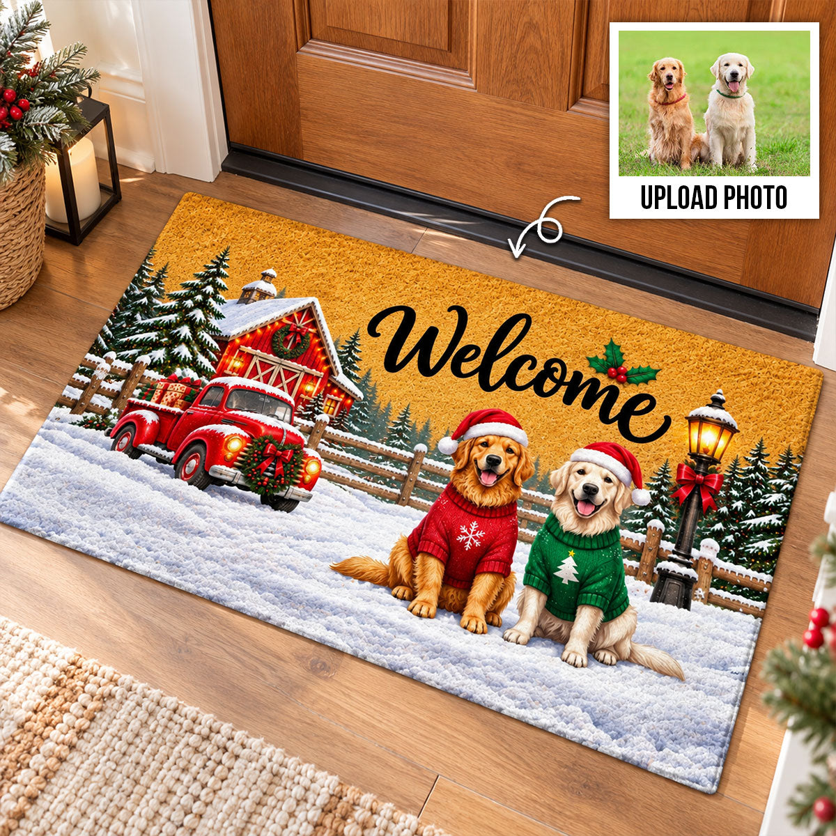 Cute Christmas Dog Cat Upload Photo - Personalized Doormat - Christmas Decoration For Pet Lovers