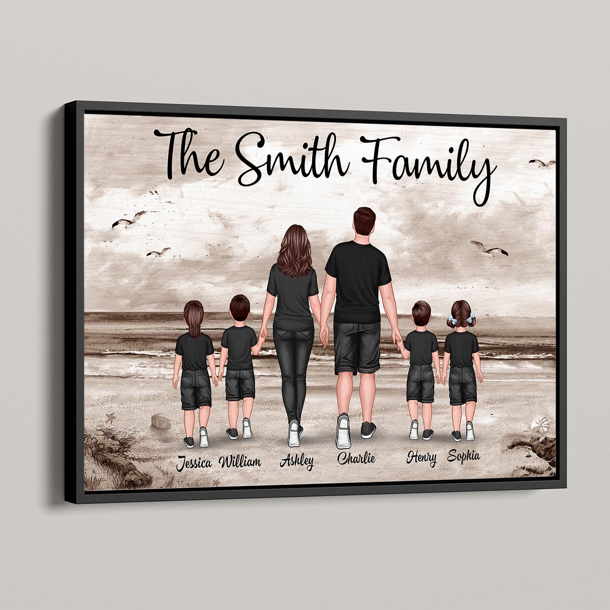 Family Walking At Beach Retro Vintage Personalized Horizontal Poster