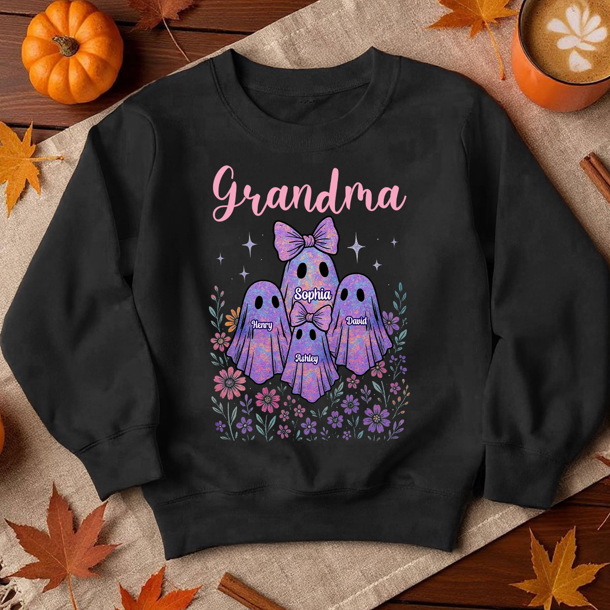 Grandma Mom Iridescent Cute Ghost Personalized Sweatshirt, Halloween Gift
