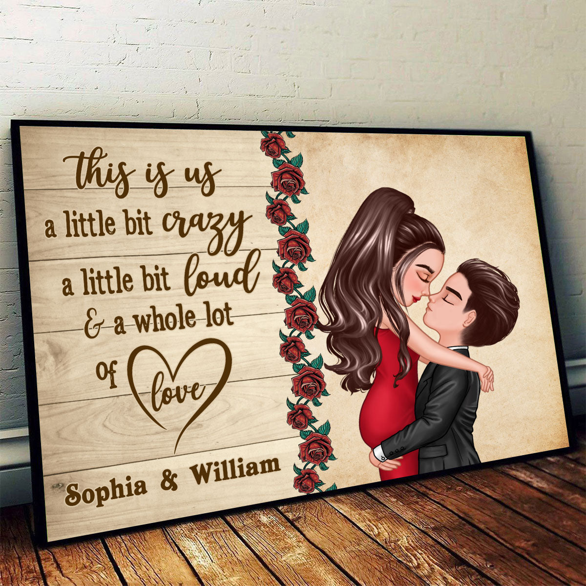 This Is Us Doll Couple Hugging Kissing Roses Personalized Horizontal Poster