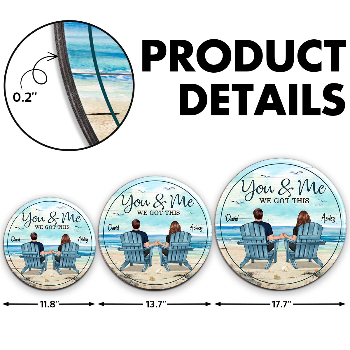 Back View Couple Sitting Beach Landscape Personalized Wood Sign