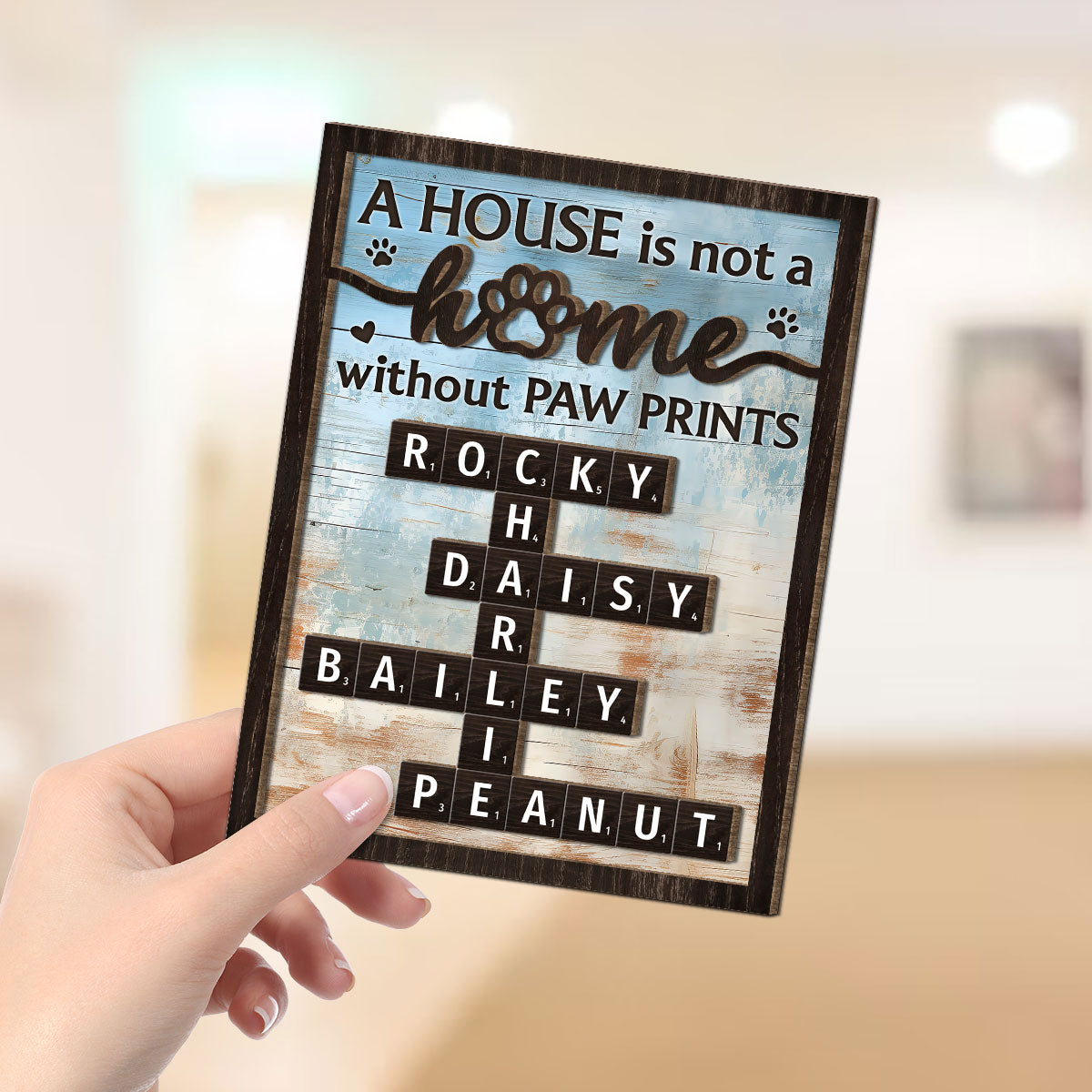 Home With Paw Prints Pet Crossword Puzzle Art Personalized 2-Layer Wooden Plaque