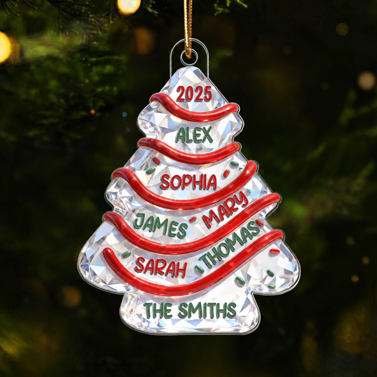 3D Effect Flat Family Names Christmas Tree Cake - Personalized Acrylic Ornament - Christmas Gift For Whole Family, Extended Family