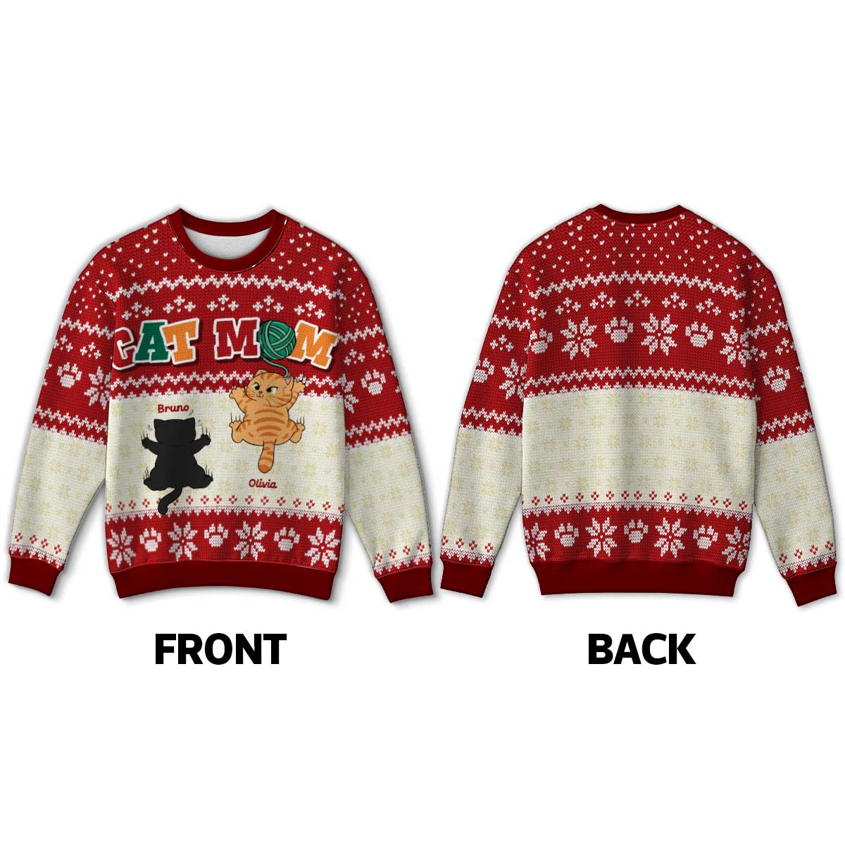 Cat Mom Cat Dad Funny Cat Climbing Personalized Faux Knitting Ugly Sweater