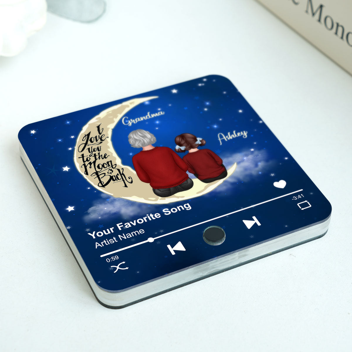 Grandma & Grandkid I Love You To The Moon And Back Personalized Music Fridge Magnet, Heartfelt Gift For Grandma, Grandkids, Granddaughter, Grandson