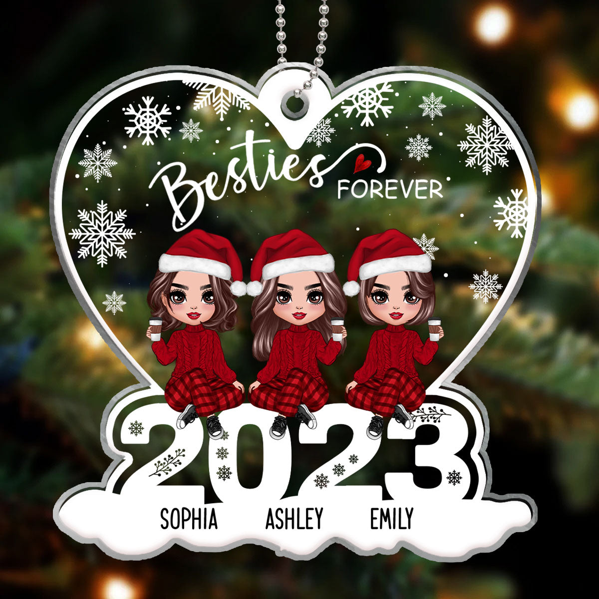 Snow Cute Best Friends Sitting On 2023 Christmas Personalized Acrylic Ornament