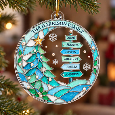 Family Name Sign Post 2D Flat Printed - Personalized Acrylic Ornament - Christmas Tree Decor For Family