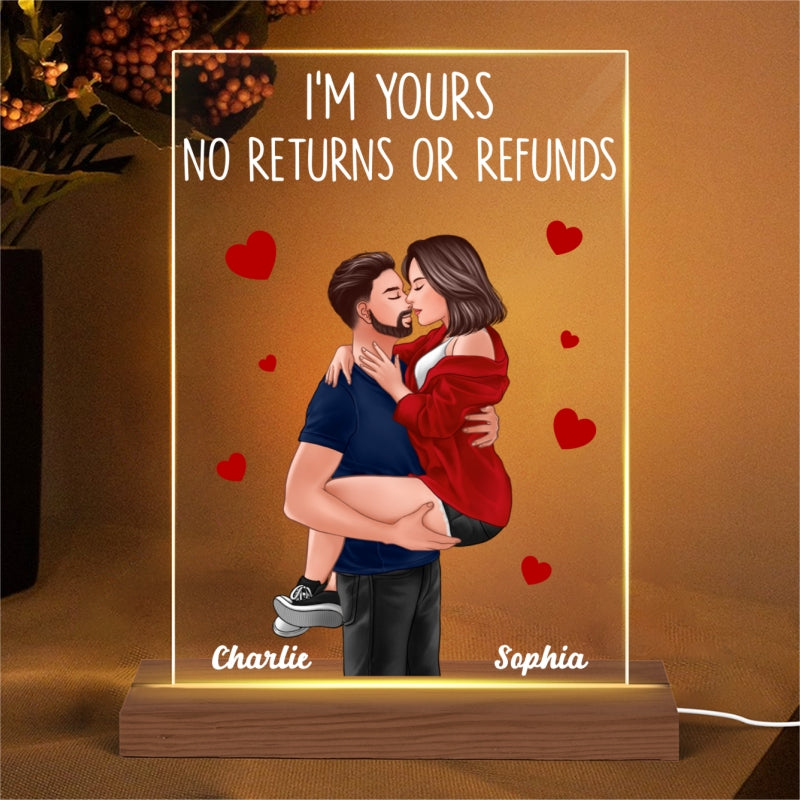 Couple Man Holding Woman Kissing Gift For Him For Her Personalized Acrylic Plaque Rectangle LED Night Light