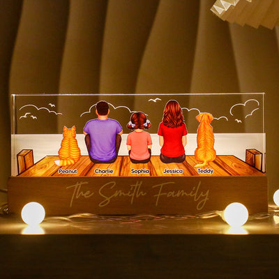 Family Sitting On The Bridge Personalized Acrylic Block LED Night Light, Gift For Family
