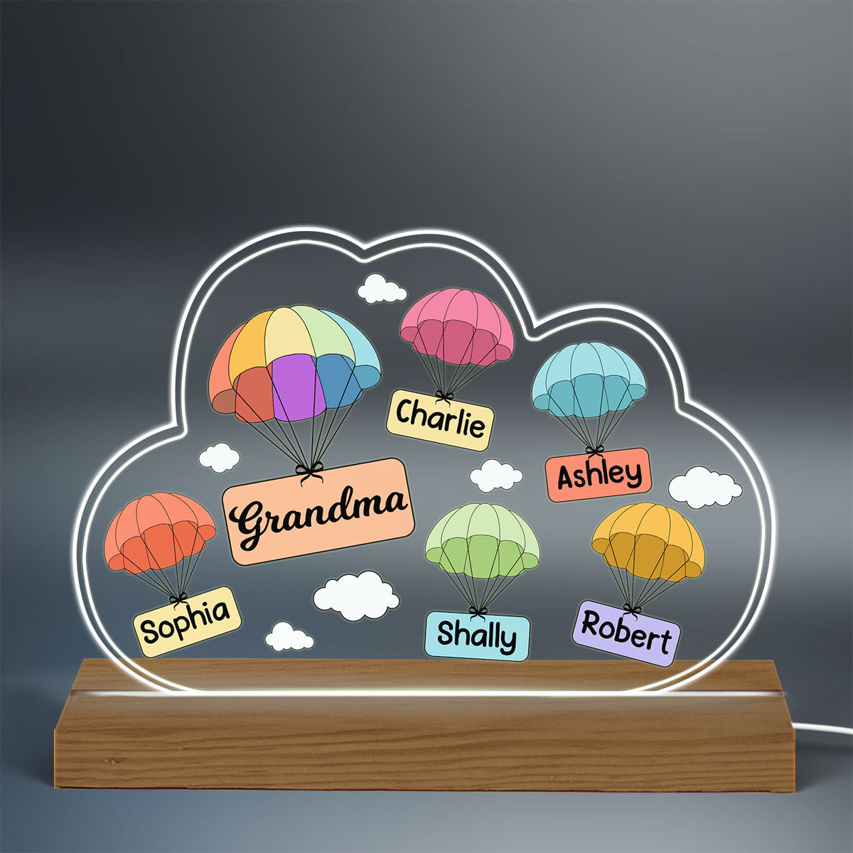 Grandma Mom Air Balloon Cloud Personalized Acrylic Custom Shape LED Night Light