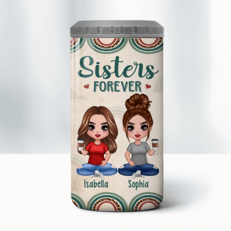 Rainbow Frame Besties Sisters Personalized 4 in 1 Can Cooler