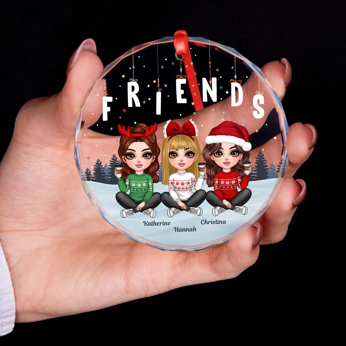 Hanging Letters Besties Friends Sisteres Personalized Glass Ornament, Christmas Gift