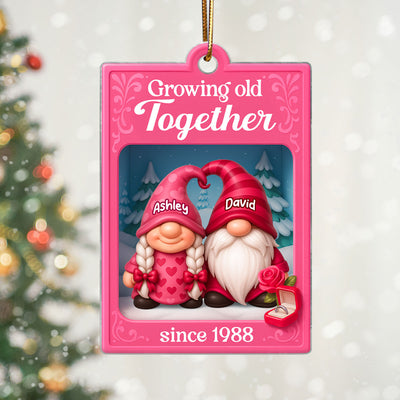 Growing Old Together Pink Gnome Couples Action Figure - Personalized Acrylic Ornament - Unique Christmas Gift For Old Couples, For Wife, For Husband