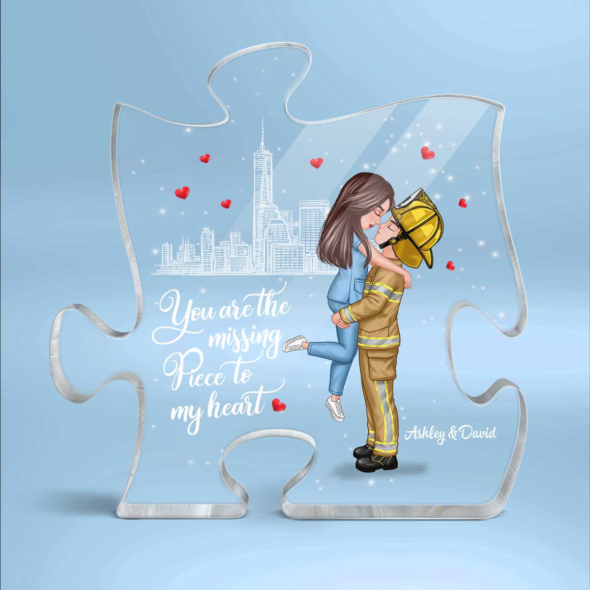 The Missing Piece To My Heart Couple Valentine‘s Day Gifts by Occupation Gift For Her Gift For Him Firefighter, Nurse, Police Officer Personalized Puzzle Acrylic Block