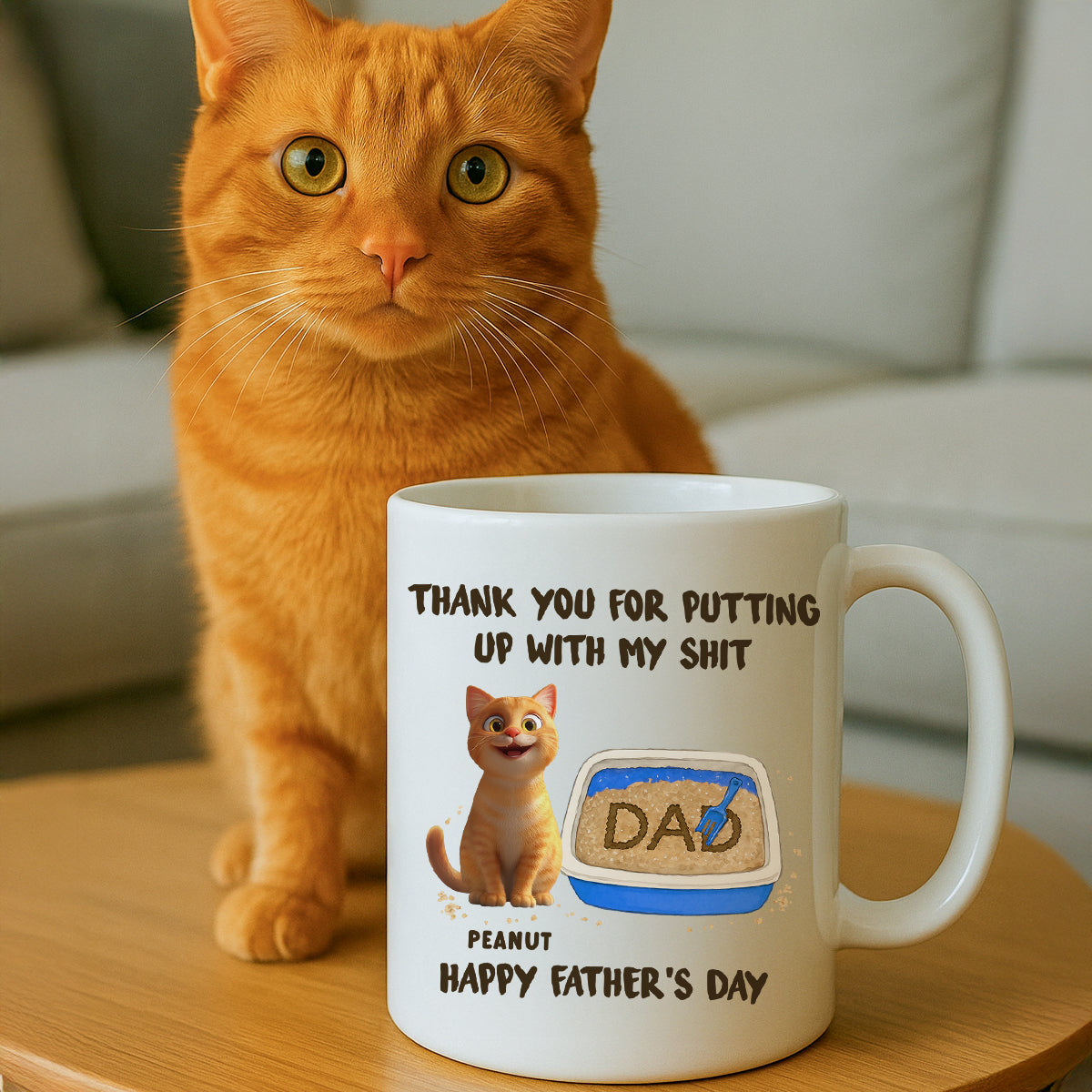 Thank You for Putting up with My Sh*t, Happy Father's Day Cat Dat Personalized Mug, Gift for him