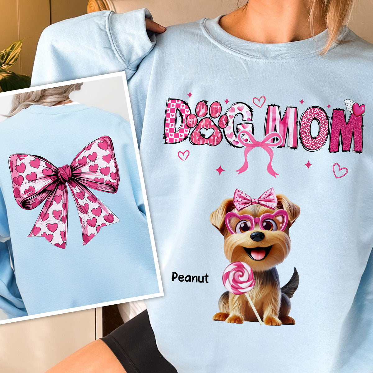 Dog Mom Cute Coquette Cartoon Dog  Gift Personalized Double Sided Sweatshirt
