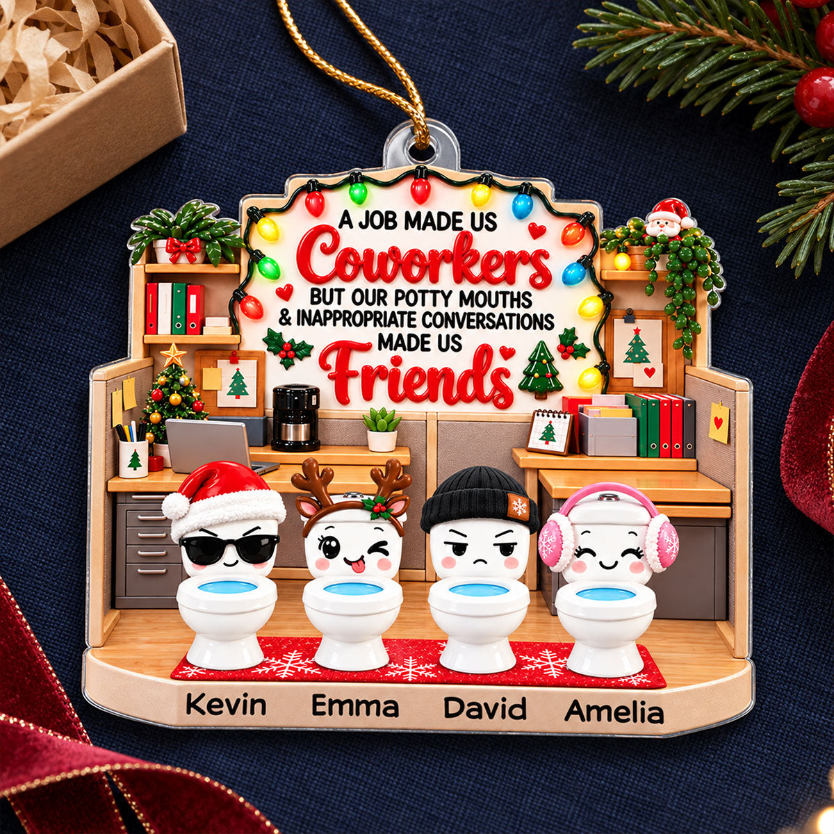 Jobs Made Us Coworkers Funny Office Potty Mouth - Personalized Acrylic Ornament – Christmas Gift for Coworkers, White Elephant Gift