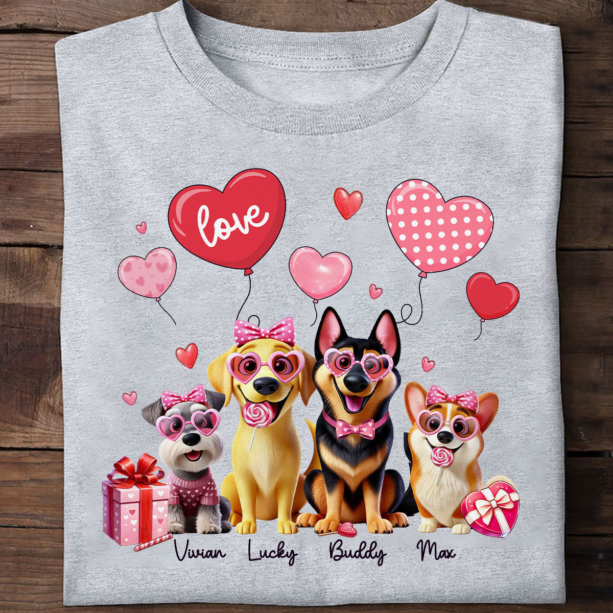 Personalized  Heart Balloon Shirt For Dog Mom, 3D Cute Dogs