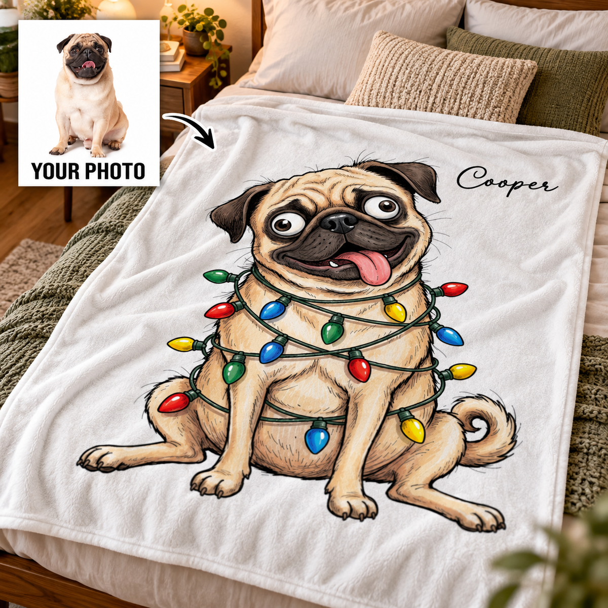 Custom Pet Portrait Quirky Silly Dog - Blanket - Funny Christmas Gift For Dog Lover