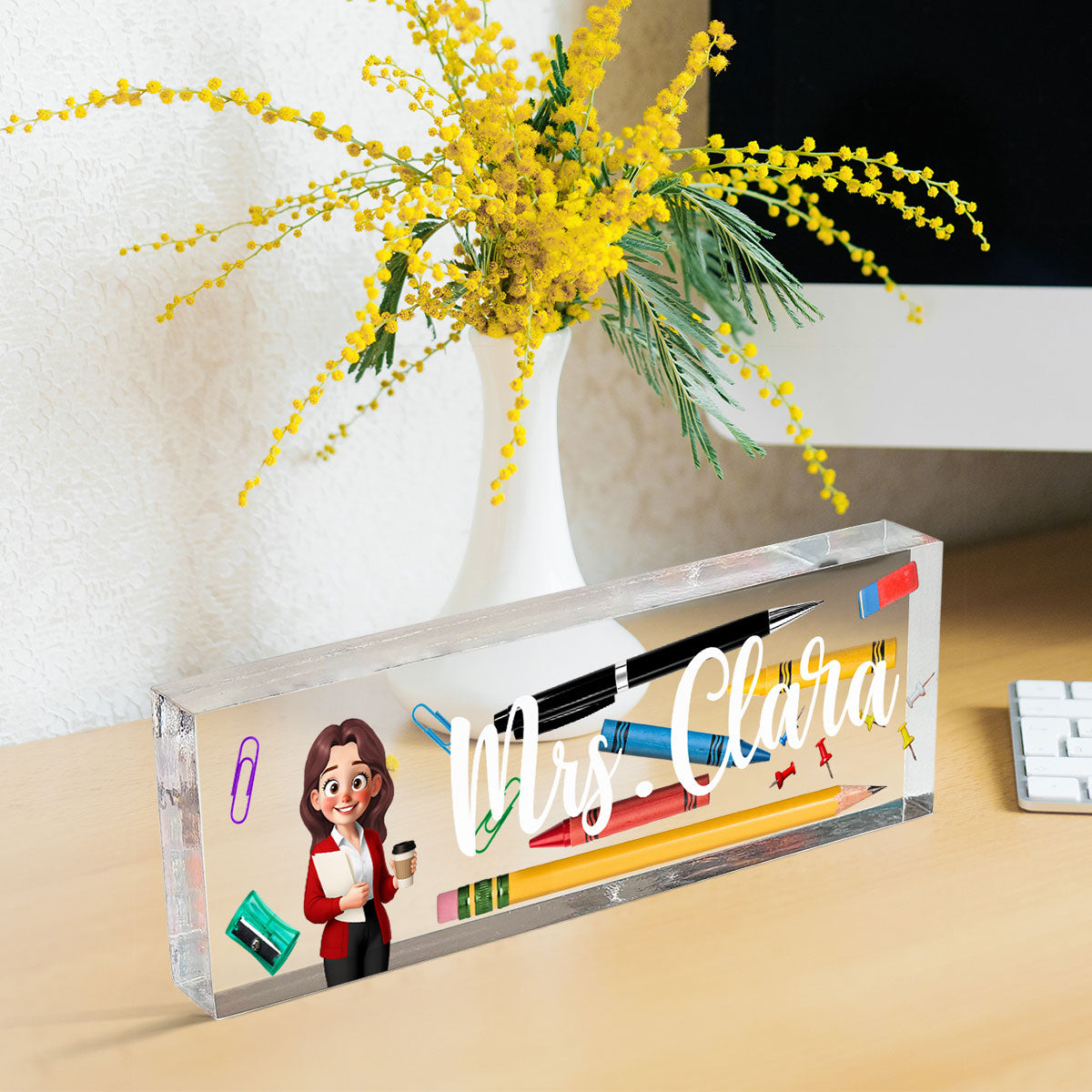 Teacher Things Personalized Acrylic Desk Name Plate, Back To School Gift