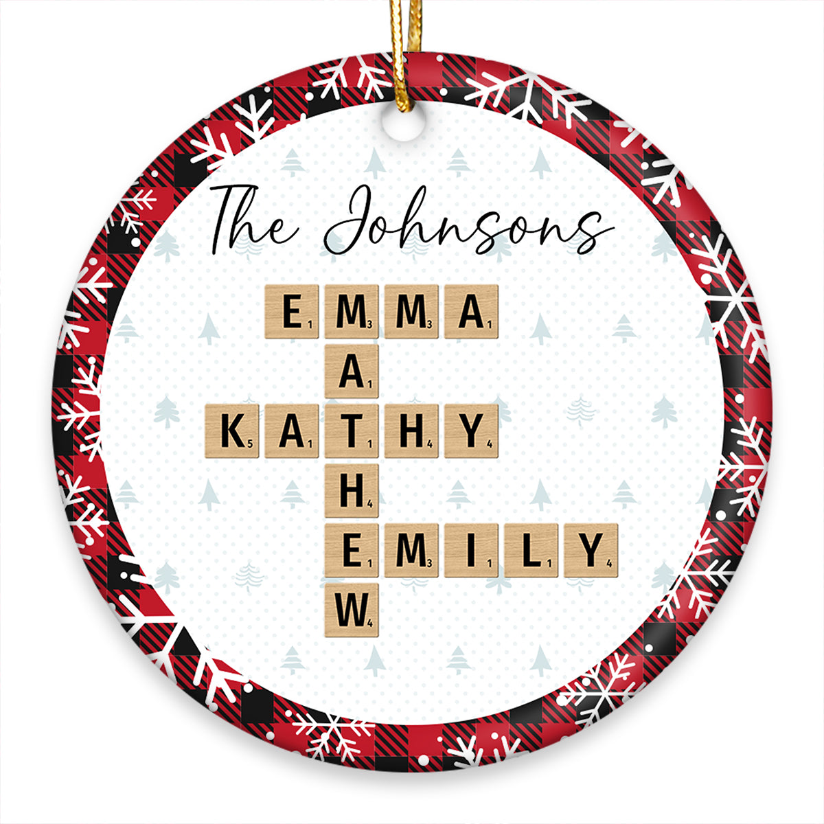 Christmas Plaid Family Crossword Puzzle Art Christmas Decor Personalized Ceramic Ornament
