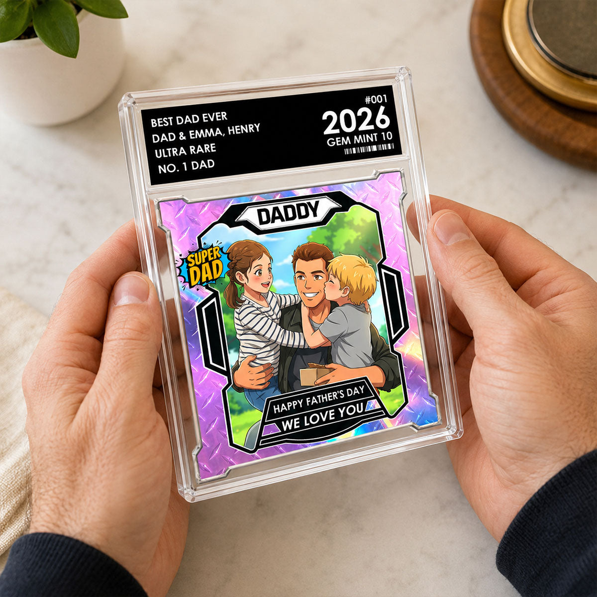 Dad Of The Year Trading Card Cartoon Style - Personalized Acrylic Block Plaque - Father's Day Gift For Dad, Husband