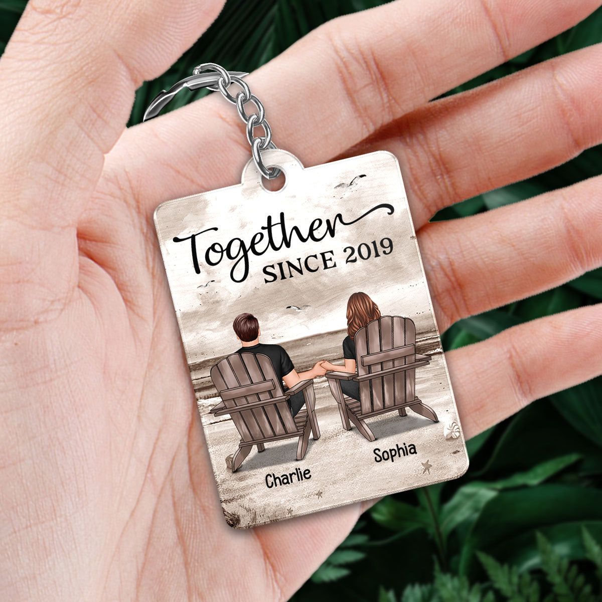 Retro Vintage Back View Couple Sitting Beach Landscape Favorite Song Scannable QR Code Personalized Acrylic Keychain