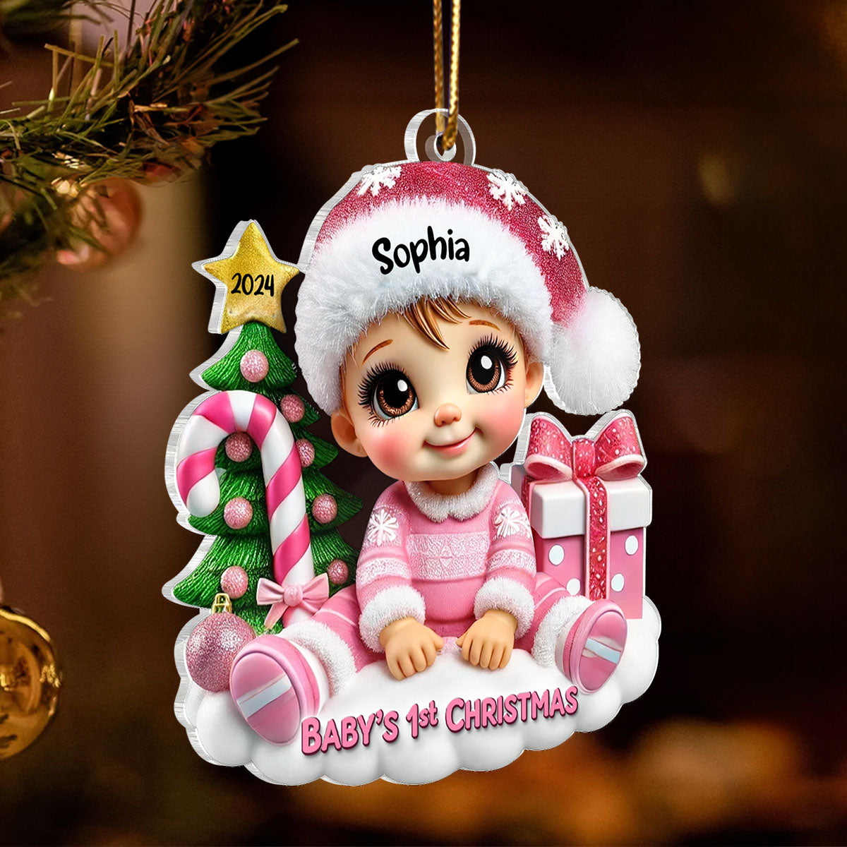 Cute Baby Sitting Personalized 2D Flat Acrylic Ornament, Christmas Keepsake for Baby, New Mom, New Dad