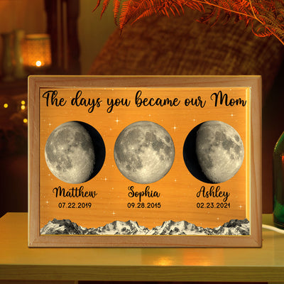 The Day You Became Mom Grandma Custom Birth Moon Phase Personalized Wooden Frame Light Box, Gift