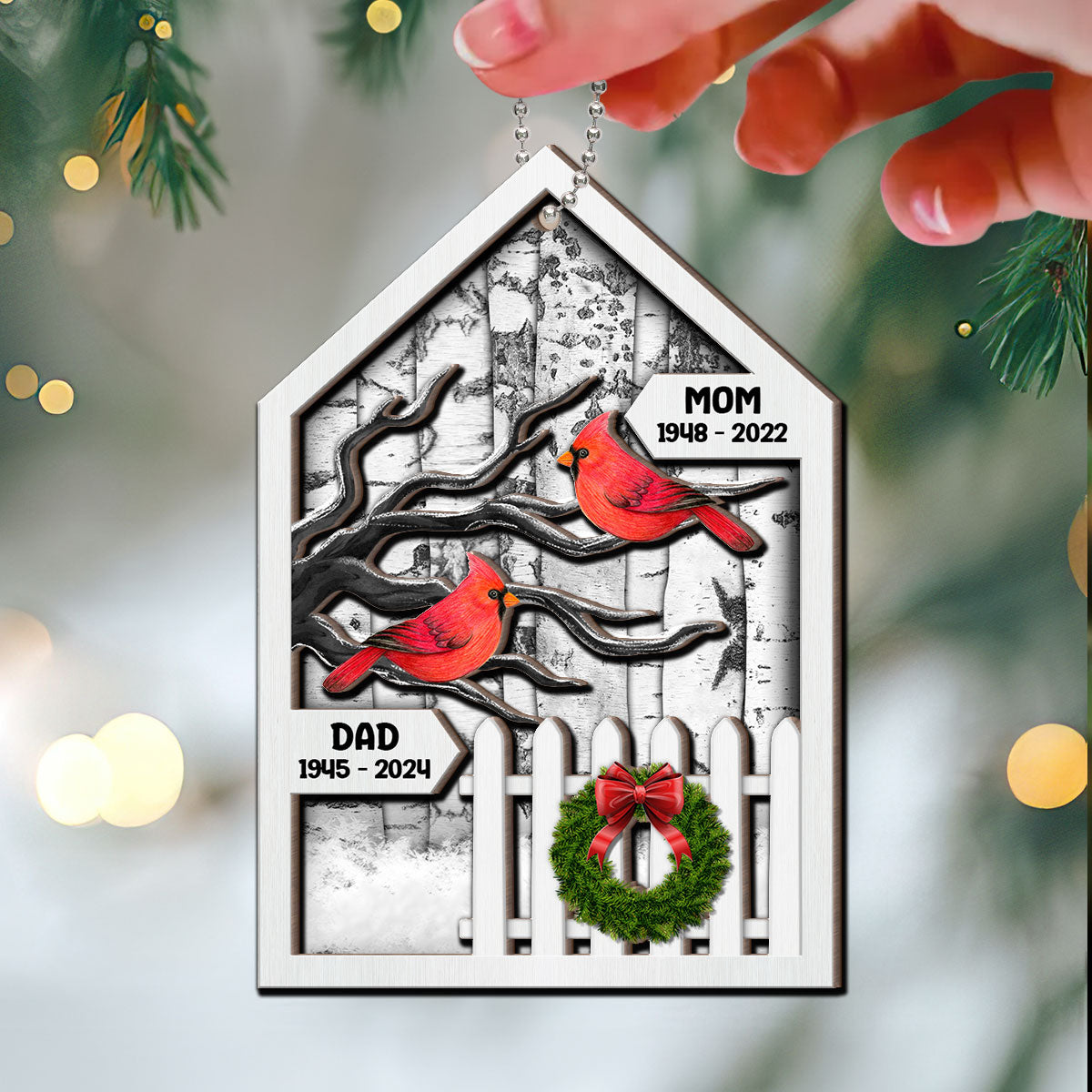 Birch Tree Memorial Christmas Personalized 2-Layer Wooden Ornament, Christmas Decoration