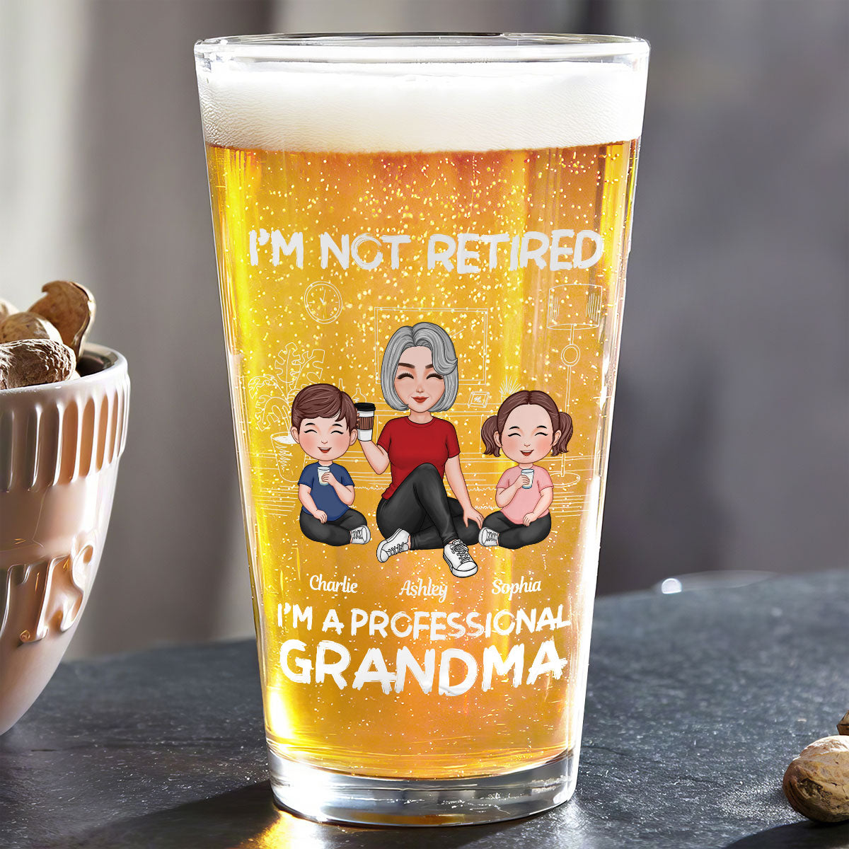 I'm Not Retired I'm A Professional Grandma Grandkids Sitting Together Beer Glass, Retirement Gift