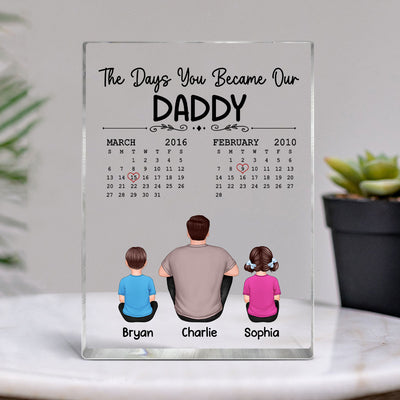 The Days You Became Our Dad Back View Sitting Man & Kids Personalized Vertical Rectangle Acrylic Block Plaque